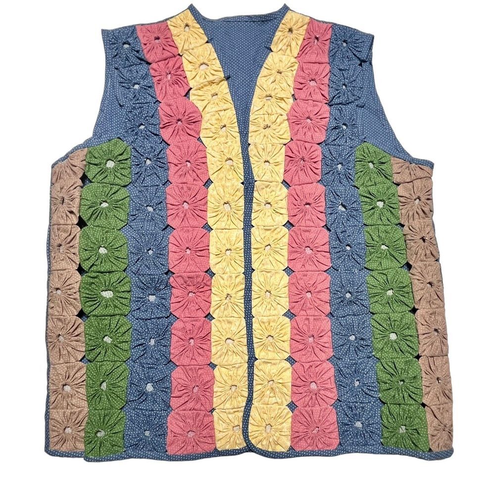 Vintage Americana Vest‎ Yo Yo Circles Grannycore Handmade Large XL